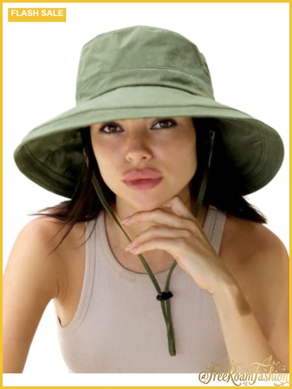 Womens Wide Brim Cotton Sun Hat with Ponytail Hole Packable